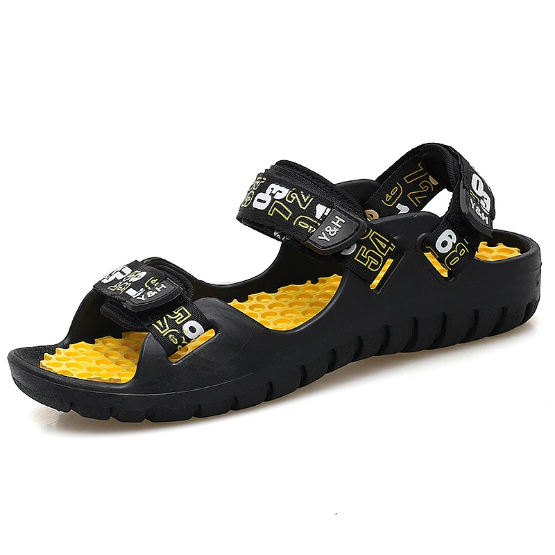 Black Yellow Новинка; роскошная мужская пляжная обувь; удобные уличные сандалии; износостойкие мужские походные сандалии; дизайнерские Брендовые спортивные сандалии для мужчин - Цвет: Black Yellow