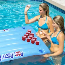 24 Cup Holder Inflatable Beer Pong Table Pool Float Summer Water Party Fun Air Mattress Ice Bucket Cooler Float Water Sports