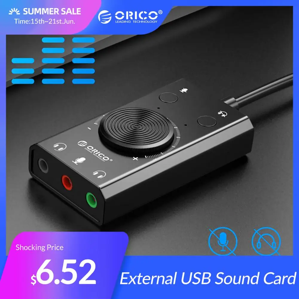 ORICO External USB Sound Card Stereo Mic Speaker Headset Audio Jack 3.5mm Cable Adapter Mute Switch Volume Adjustment Free Drive|usb sound card|sound cardexternal usb sound card - AliExpress