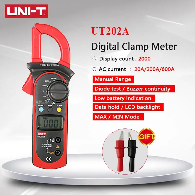 

UNI-T UT202A Digital Clamp Multimeter AC/DC Voltmeter AC Current Meter Resistance Multi Tester Diagnostic-tool