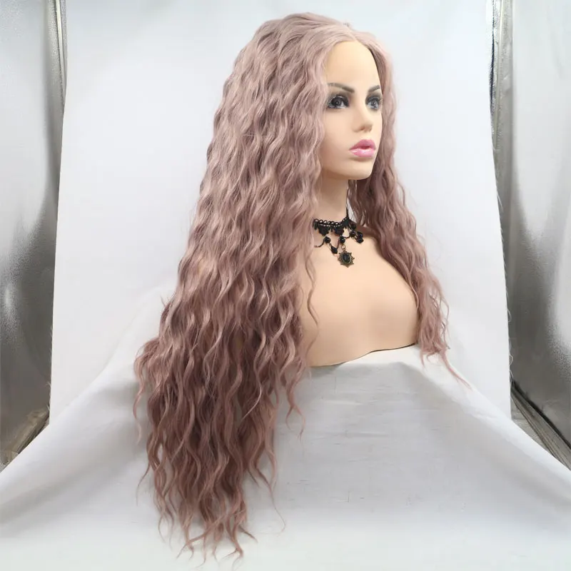 Розовый, золотой, розовый синтетический парик на кружеве, длинный, свободный, кудрявый, жаропрочное волокно, средняя часть волос, натуральные волосы для женщин, парики