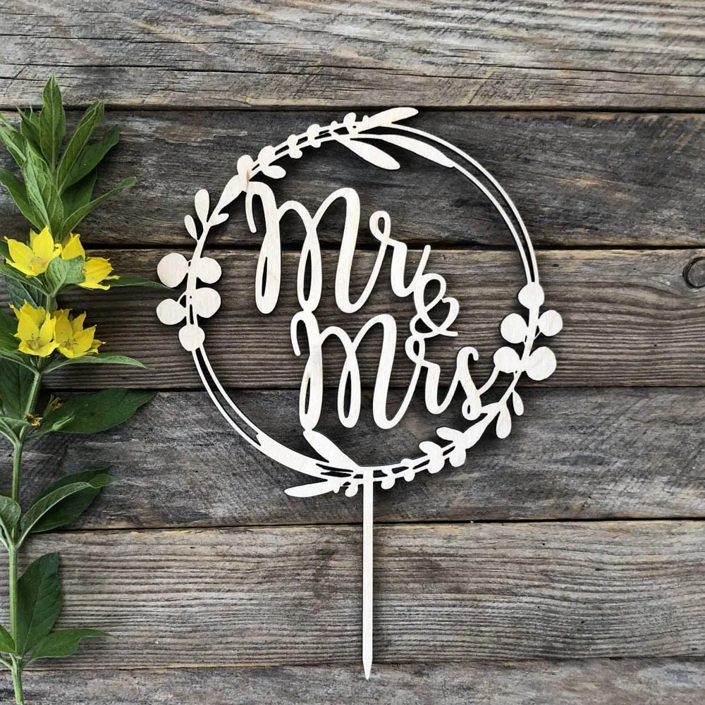 Wooden Mr&ampMrs Cake Topper Acylic Widding Mirror Rose Silver Gold Black Decorations Supplies Engagement Gifts | Дом и сад