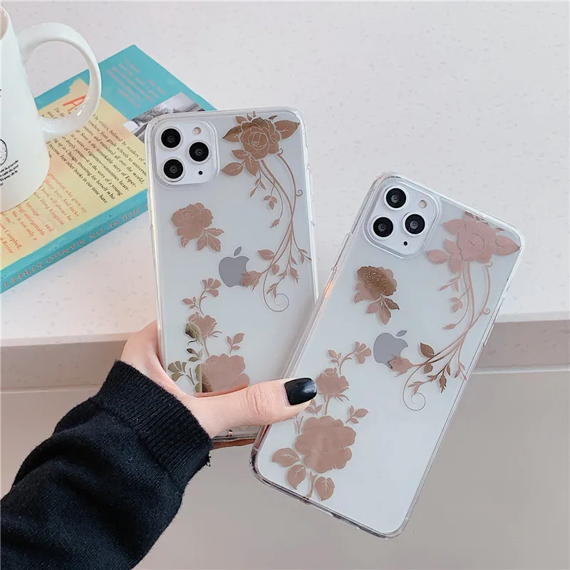 Чехол с цветами для iphone 11 Pro Max XS XR X 7 8 Plus задняя крышка Роскошный прозрачный чехол
