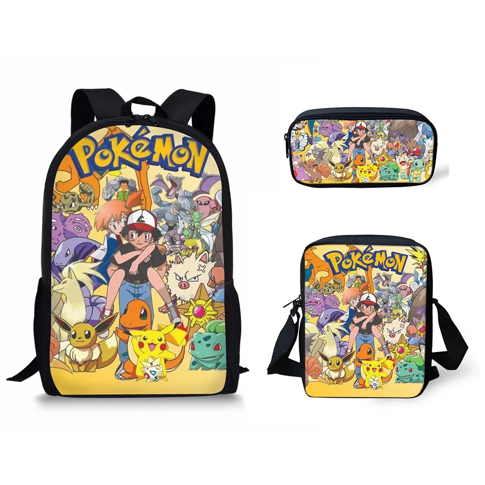 

HaoYun Fashion 3PCs/Set Children's Backpack Pokemon Anime Pattern School Bags Set Kawaii Pikachu Design Tennagers Book Bags Set
