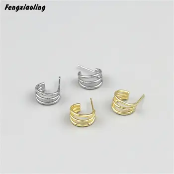 

Fengxiaoling 100% Genuine 925 Sterling Silver Simple Three-layer Line Stud Earrings For Women Fine Jewelry Cute Accessories 2020