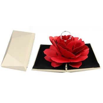 

Rotating Rose Ring Box Folding Jewelry Storage Box Case for Proposal Wedding Engagement MU8669