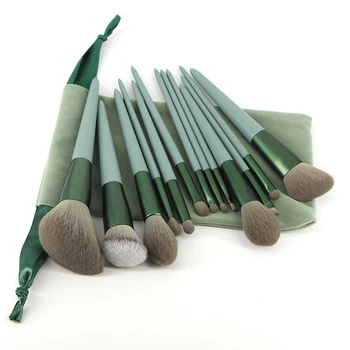 

New 13 Purpleflower Holly Leaf Makeup Brush Suit Green Wooden Handle High-Grade Blush Face Powder Full Set of Beauty Tools