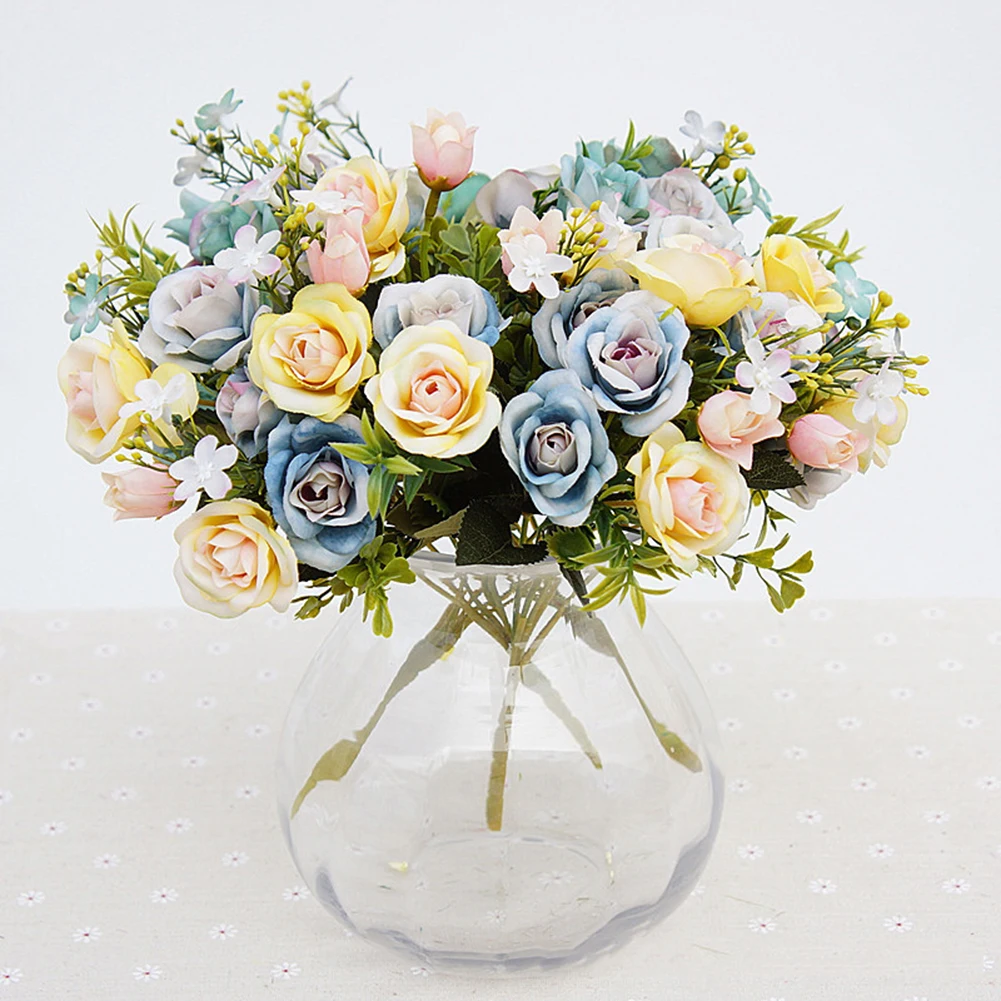 1 букет 15 голов модный Европейский стиль искусственная Королевская роза домашний декор для комнаты цветы стол искусственный цветок для свадьбы украшение