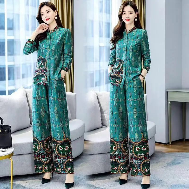 Ethnic Style Retro Printed Suit Women 