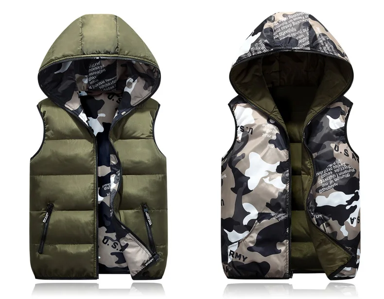 Speed Hiker Autumn Winter Vest Men Both Side Wear Thicken Warm cotton-padded Hooded Camouflage Printed Waistcoat M-5XL