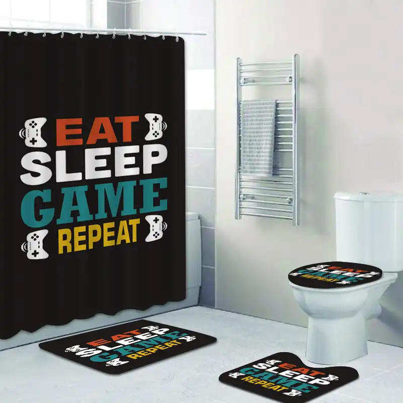 Novelty Eat Sleep Game Repeat Shower Curtain Bathroom Curtain With Bath Rug Set For Gamer Addicts Gaming Bathroom Accessories Shower Curtains Aliexpress