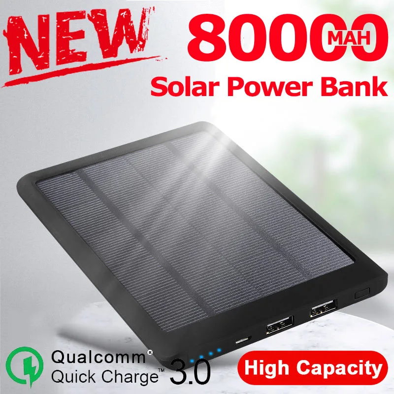 80000 мАч солнечный Power Bank портативный водонепроницаемый внешний аккумулятор для