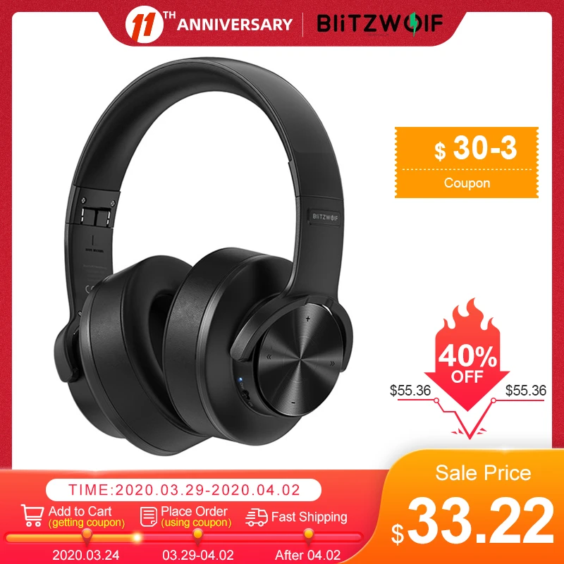 BlitzWolf BW-HP2 bluetooth V5.0 Headphones Wireless Headset 50mm Driver Touch Control Foldable Over-Ear Gamer Headset with Mic