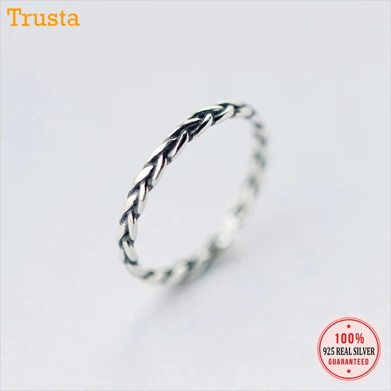 

Trustdavis 100% 925 Solid Real Sterling Thai Silver weaving Cocktail Opening Ring Sizable 5 6 7 Women Girls Kids Xmas Gift DA202