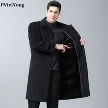 PViviYong Новое поступление высококачественный шерстяной Тренч длинное пальто для мужчин, куртки с толстым вкладышем, Мужская парка, большие размеры, M-4XL 1728