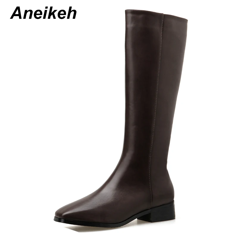 

Aneikeh NEW 2020 Winter Short plush Snow Boots Fashion Square head Knee-High Boots Riding, Equestrian Chelsea Boots Zipper Shoes