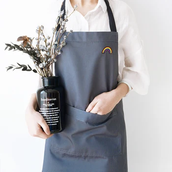 

Ins Nordic cotton and linen apron home simple Korean fashion kitchen personality men's adult embroidery overalls