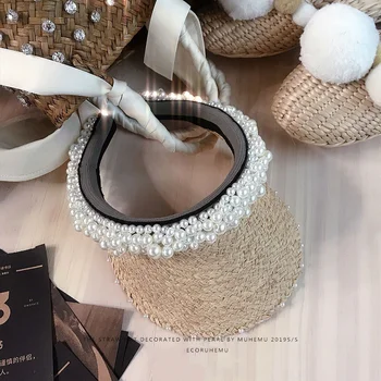 

Chaopai hand sewn small fragrant style fake pearl empty top hat sun shading sun protection hat