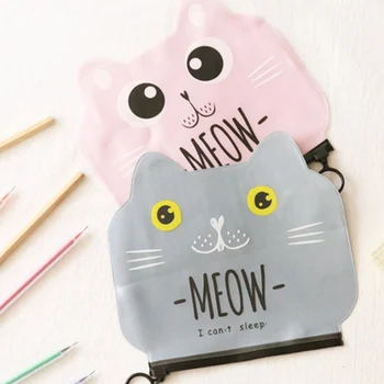 

Cute Cartoon Cat Stationery Storage Bag Creative Translucent Frosted Waterproof File Bag Zipper Bag Wholesale