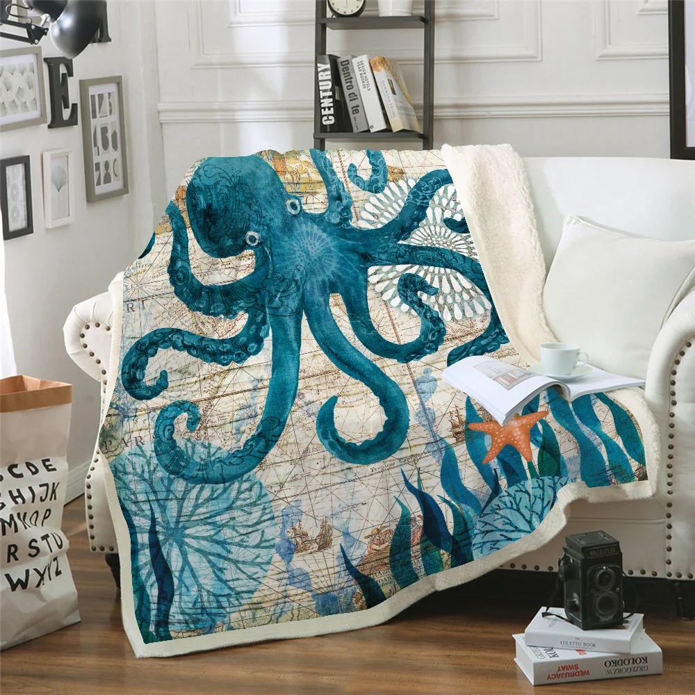 

Throw Blanket 3D Printed Marine Life Velvet Plush Sofa Blanket Sherpa Fleece Bedspread Microfiber Couch Cover Manta DropShipping