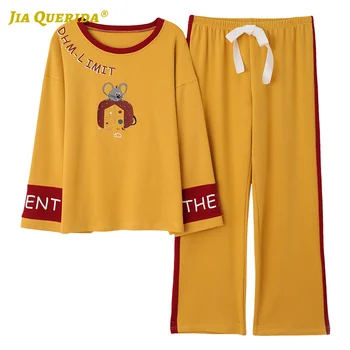 

Spring Soft New Cartoon Printing Long Sleeve Long Pants Sleepwear Fashion Style Pajamas Set Woman Clothes Woman Pajamas Set