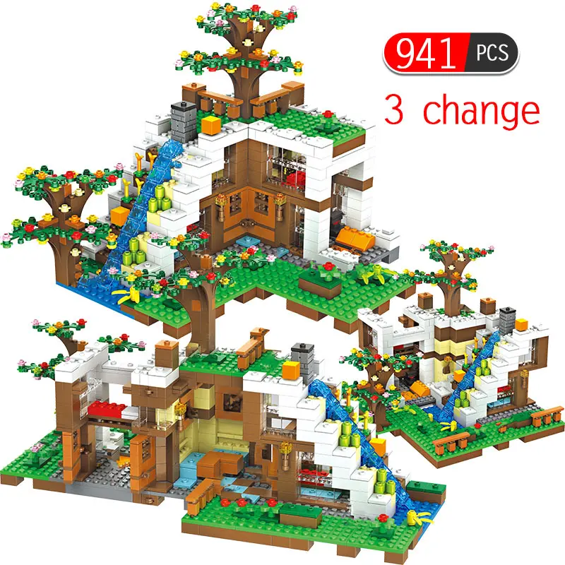 

941 Pcs My World The Waterfall Base House Tree Building Blocks Compatible Minecrafted Series Educational Bricks Kid Toys