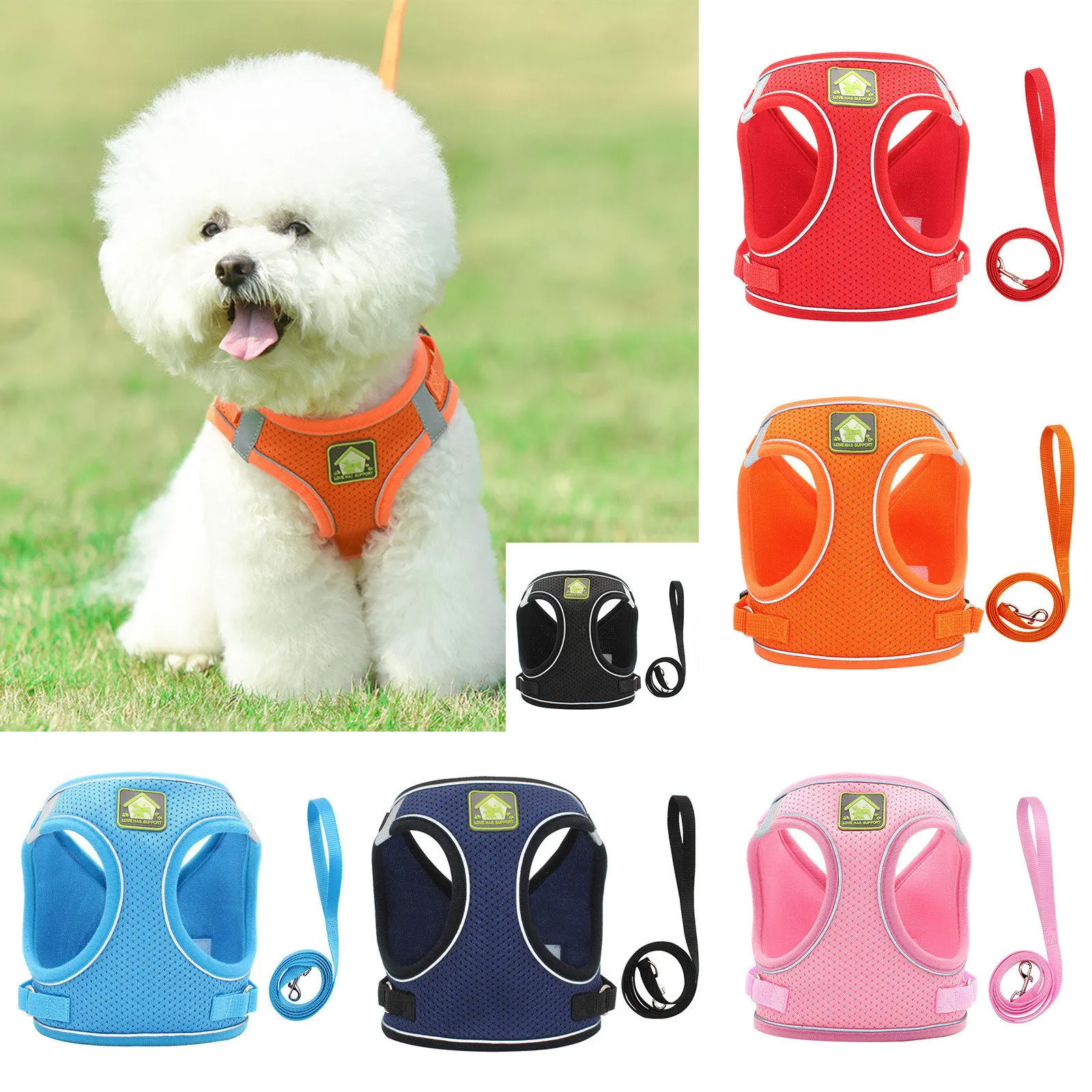 Mesh Small Dog Harness And Leash Set Puppy Cat Vest For Pug Bulldog Accessories Clothes | Дом и сад