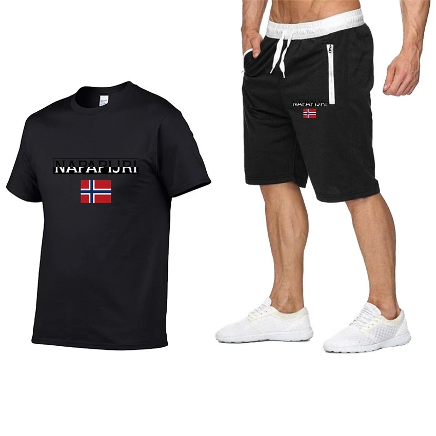 

2021 new fashion men's shorts set summer 2-piece tracksuit set shorts and shorts set men's casual t-shirt set sports set