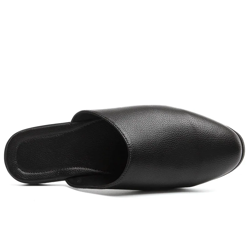 TOSJC Fashion Men Pu Leather Slippers Outdoor Half Loafers Lightweight Half Shoes Breathable Mules for Man Summer Casual Sandals