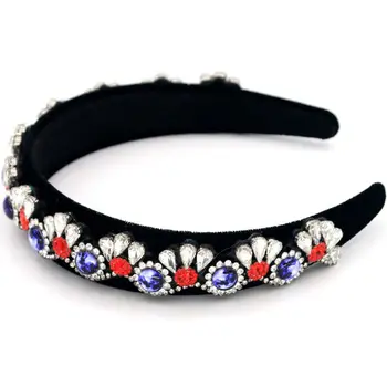 

2020 New Women Baroque Glass Drill Headband Colorful Peacock Rhinestone Velvet Bandana