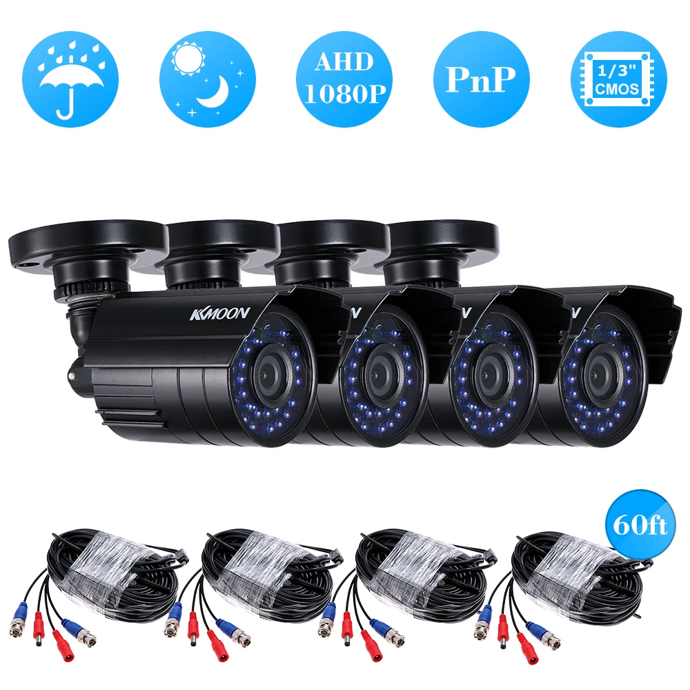 

KKmoon 4*1080P 2000TVL AHD Waterproof IR CCTV Camera + 4*60ft Surveillance Cable Support IR-CUT Night Vision Infrared Lamps