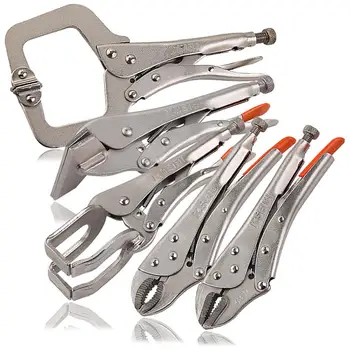 

KSEIBI Adjustable Locking Pliers Straight Curve Jaw U Sheet Metal C Clamp Plier Set 10-11 inch Clamping Tools Welding Vise Grip