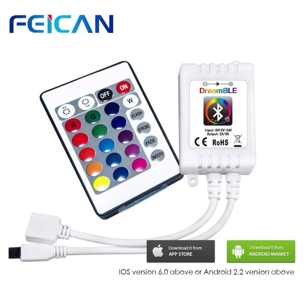 

DC12-24V WiFi 24Keys LED RGB Controller IR Remote Wifi LED Controller By Android and IOS APP For 3528 5050 RGB LED Strip Light