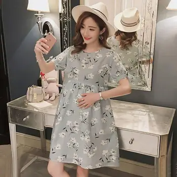 

Women Maternal Pregnant Shivering Short Sleeve Dress Maternal Lactation Maternity Clothes Pregnancy Dress Comfortable Sundress