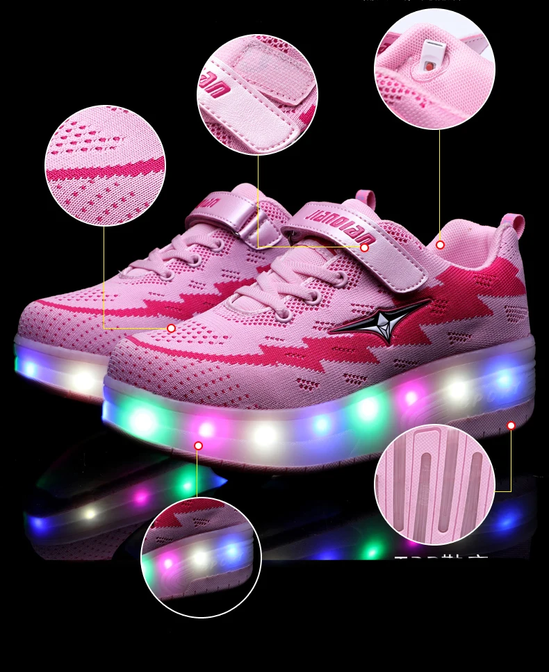 Кроссовки с колесами Heelys, обувь с роликовыми светодиодами для детей, девочек, детей, мальчиков, светильник, светящаяся подсветка