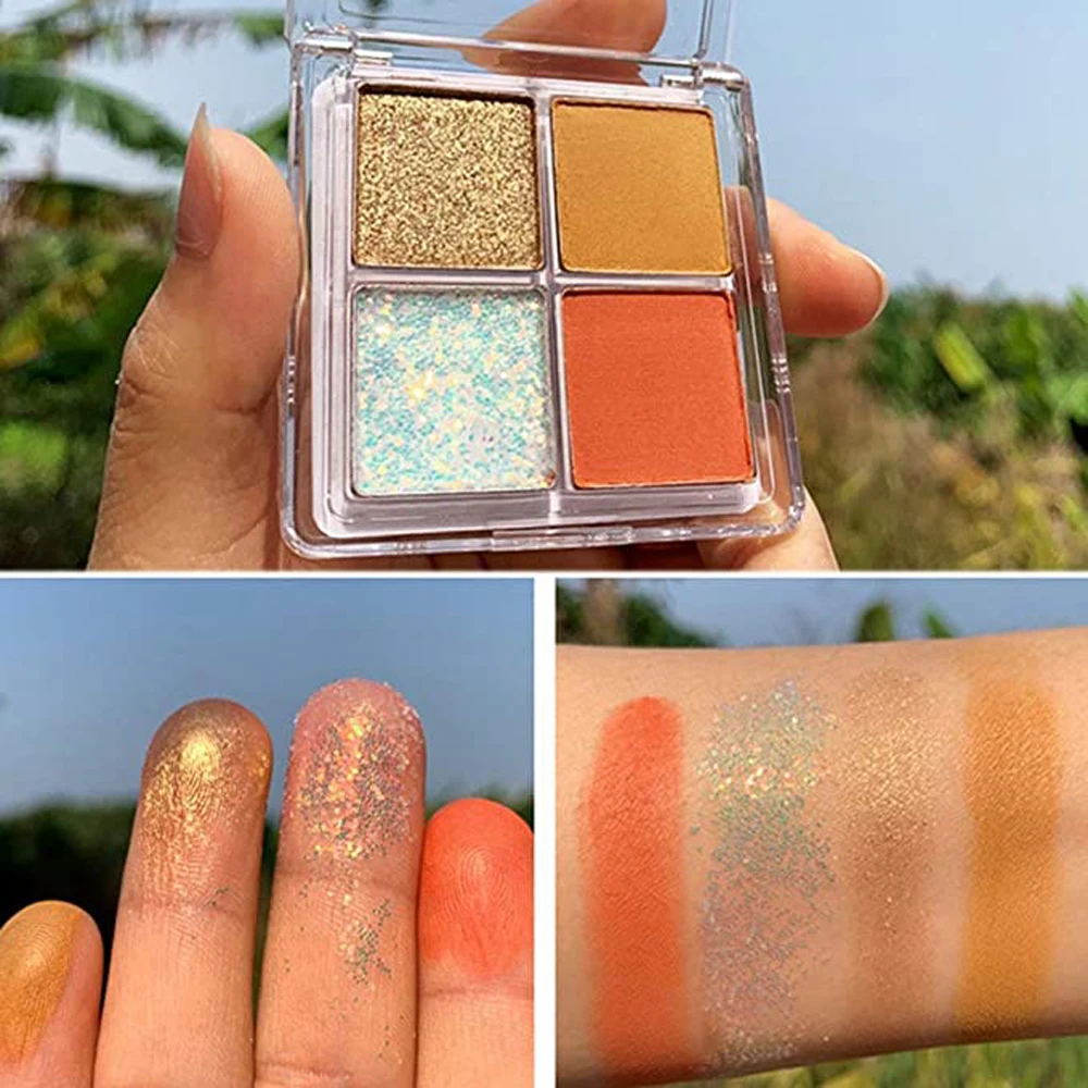 

4 colors eye shadow palette holographic shiny matte glitter pigment eye shadow palette metal diamond makeup palette