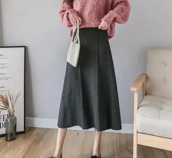 

2020 Autumn & Winter New Arrival Middle Waist Elastic Waist Skirt Mercerized Cotton Twisted Mid Length Knit Skirt Free Shipping