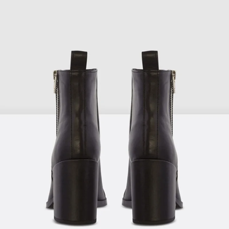 Black Cap Pointed Toe Ankle Boots Woman High Square Heels Zipper Large Size 30 35 Female Ladies Winter Casual Booties Shoes
