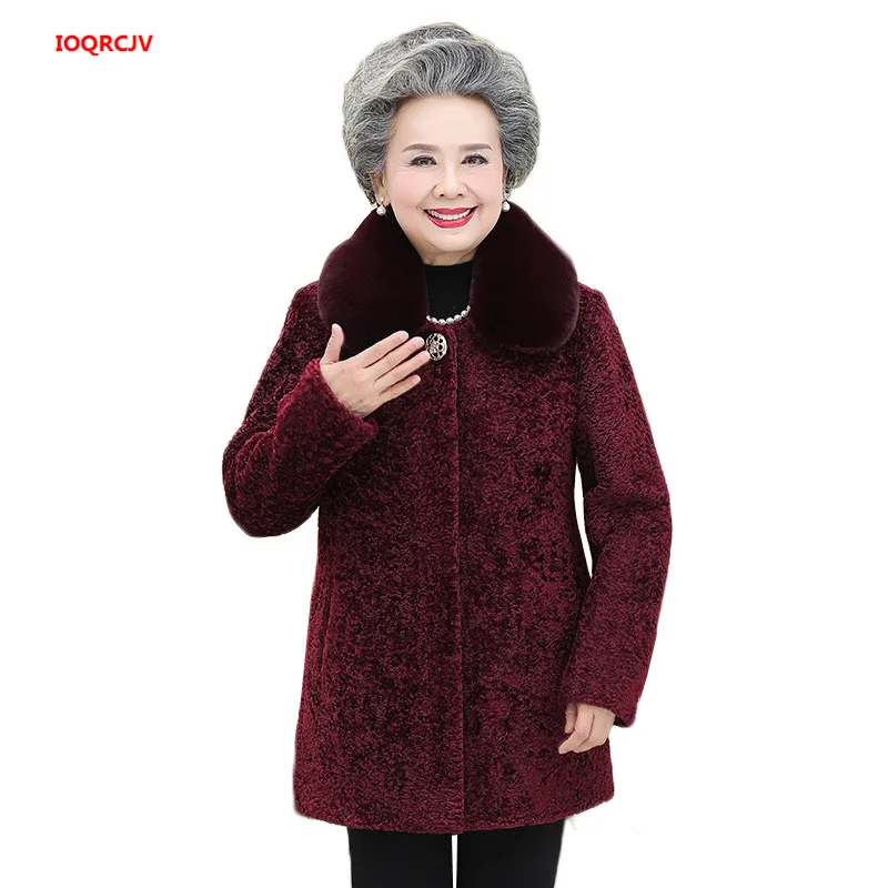 

Women's Winter Jacket 2019 Old People Faux Sheep Shearing Fur Coats Long Warm Thick Wool Jackets Grandma Overcoat Plus Size 1377