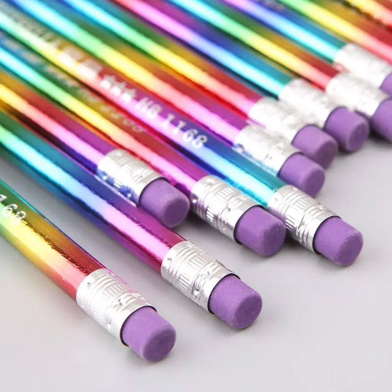 12Pcs Rainbow Pencil Wood Environmental Protection Bright Color HB Drawing Painting Pencils School Office Writing Pen LX9A