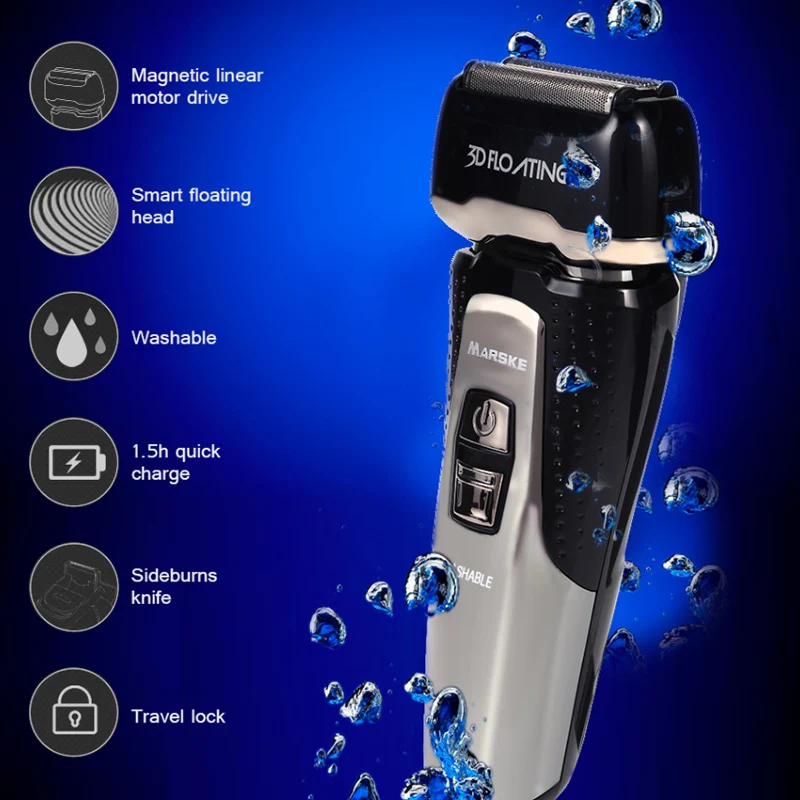 MARSKE Профессиональный 2 головки электробритва Hign скорость двигатель бритва USB Перезаряжаемый водонепроницаемый триммер для волос уход за лицом бритва