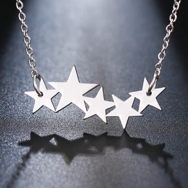 Five Star Women Necklace Personalized Rollo Chain Shinny Star Pendant Jewelry Necklace in Choker