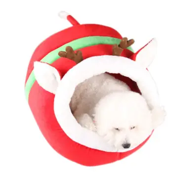 

Christmas Pet Warm Bed With Removable Cushion Pad Cozy Kitten Cave Kennel Nest Dog Cat Tent Comfortable Cave House Washable