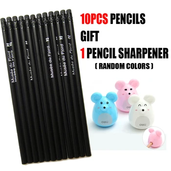 

10pcs Hb Black Pencil Book + Pencil Sharpener Writing Pen Office Pure Wood School Supplies Buy 10 Gift 1 Free