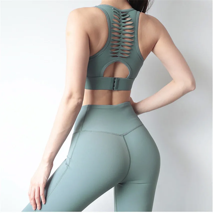 CB259 green set Однотонный комплект из 2 предметов для йоги, женская одежда для тренировок, тренажерного зала, спортивные Леггинсы для фитнеса, Ropa Deportivas Mujer, Женский костюм для бега - Цвет: CB259 green set