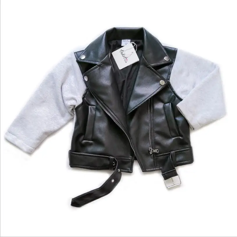 2-6Y модные лоскутные куртки из искусственной кожи для маленьких мальчиков и девочек, осенне-зимние Новые пальто хорошего качества, Детская верхняя одежда - Цвет: black
