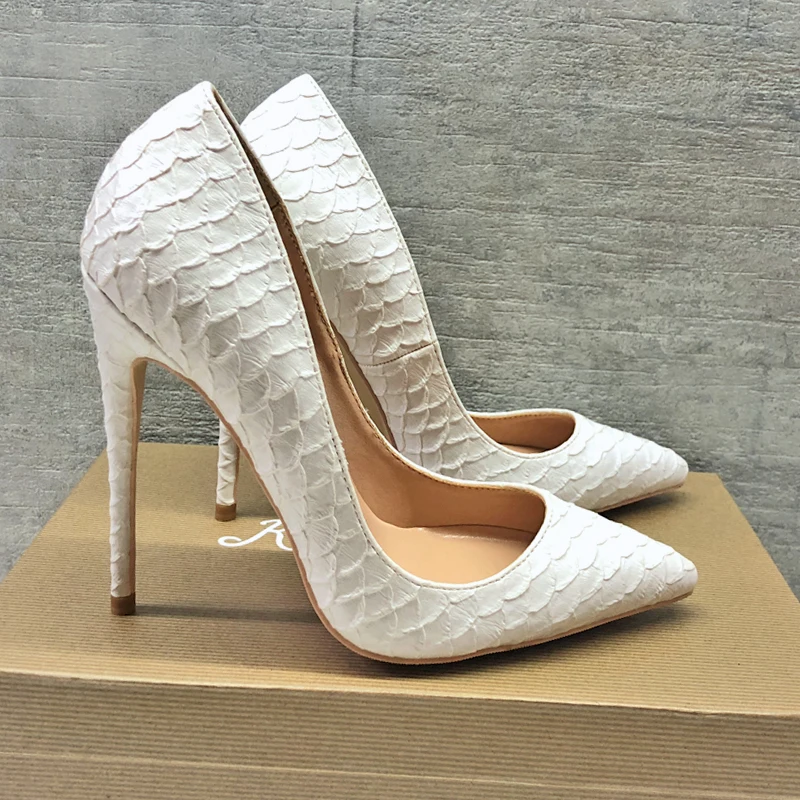 

Top2019 Women Pumps Snake Lady Sexy Super High Heels 12cm Woman Thin Heels Party Stilleto European Pointed Toe White Shoe