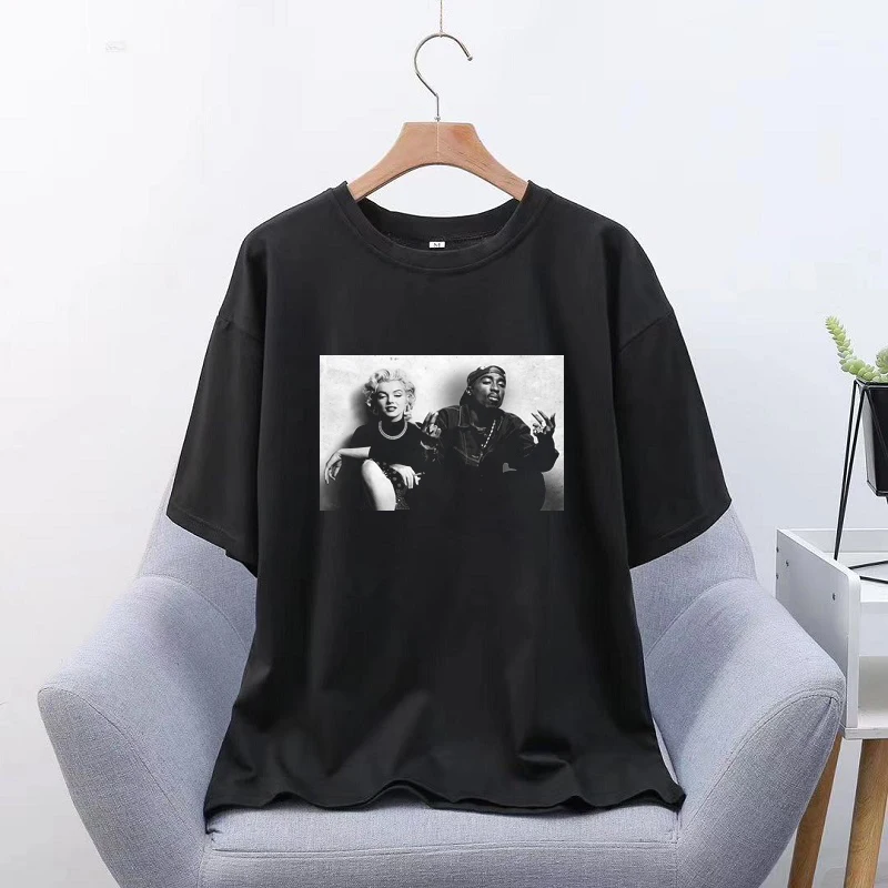 Мэрилин Монро и 2Pac Летние повседневные футболки Harajuku футболка в винтажном стиле