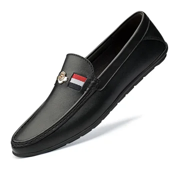 

Men Genuine Leather Shoes Slip-On Shoes metal decoration Mens Moccasins Shoes Italian man Shoes