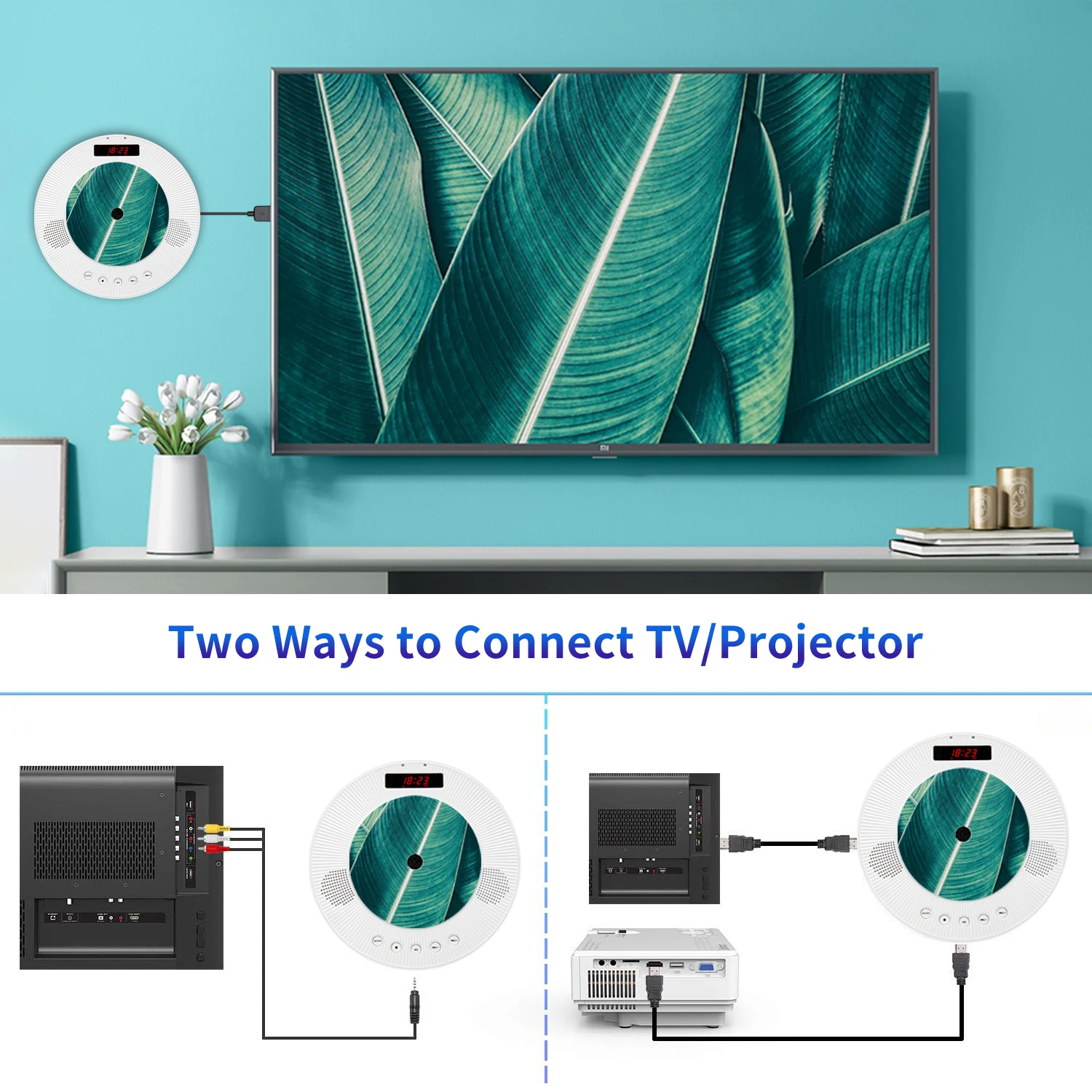 Настенный CD плеер с объемным звуком DVD FM радио Bluetooth USB mp3 диск портативный